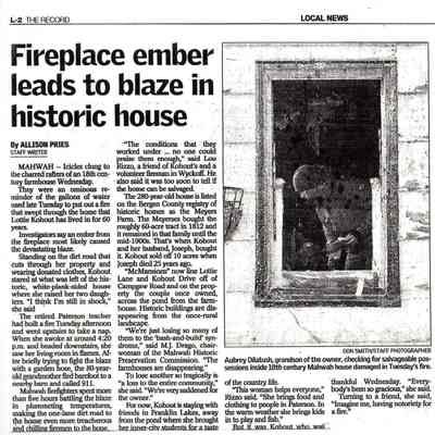 Myers/Kohut House Fire News Clipping