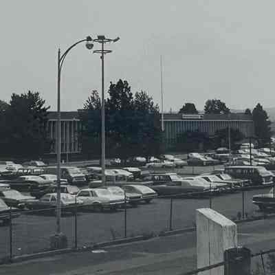 A photograph of the Ford Plant in 1976. This area used to be a golf course and an airport