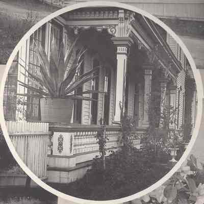 Partial photograph composite porch column and rail detail