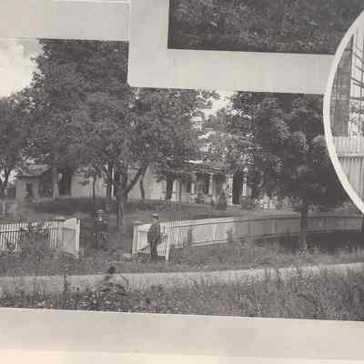 Partial photograph composite white house with fence