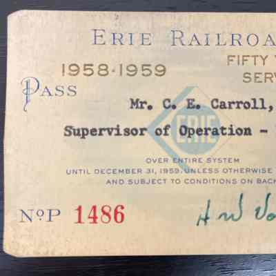 Erie Railroad Pass, 1958-1959, Fifty Years Service