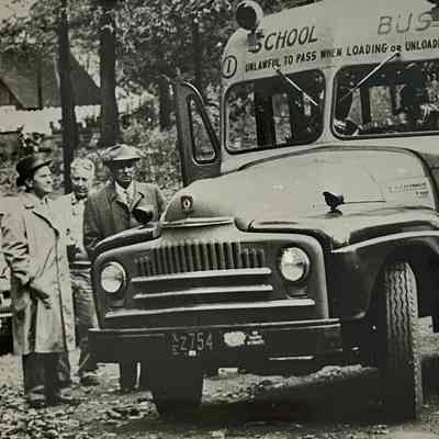 Bus on Stag Hill with officals