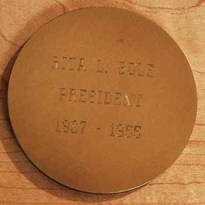 Engraved on back to honor Rita L. Bole: Rita L. Bole was Lyndon't first president, serving from 1927 - 1955
