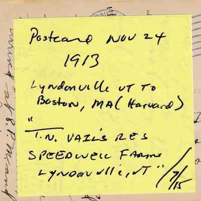 Dave Kanell’s Post-It® notes with details about the postcard image and mailing history