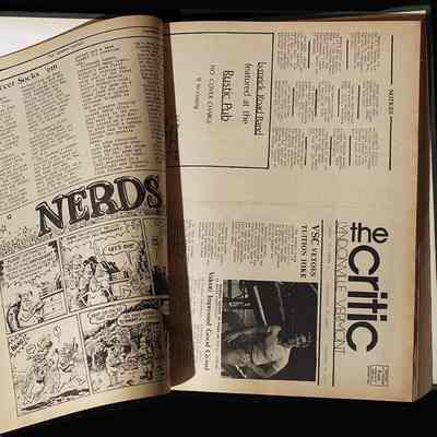 Interior pages of this Critic bound volume: Shown, at right, is the Critic cover of September 28, 1977. The picture under The Critic masthead, is of Michael Valenti, a renowned pianist who had performed at Lyndon State College.