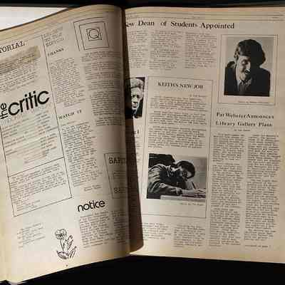 Another example of interior pages of this Critic bound volume: At right is page three of The Critic dated September 20, 1978. The article at the top of the page tells the story of the hiring of a new Dean of Students William A. Laramee, announced by Lyndon State College President, Janet Murphy