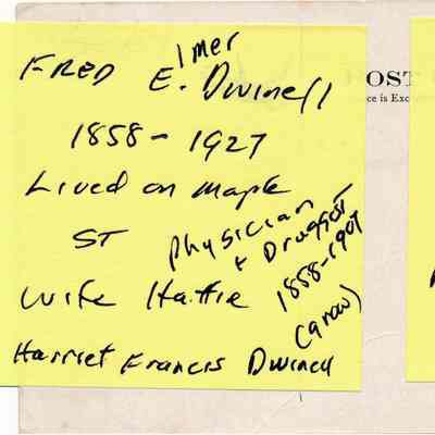 Dave Kanell’s Post-It® notes with details about the postcard image and publisher: All images for this listing exist as digital images only in Vail Museum - digitized by Michael Thurston