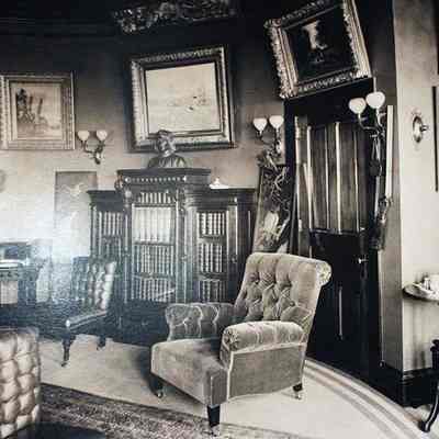 "Trophy" case being used as a bookcase inside one of the towers of Vail Mansion: Historic image digitized by Michael Thurston
