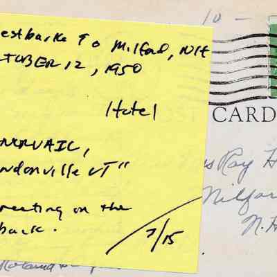 Dave Kanell’s Post-It® notes with details about the postcard image and mailing history: All images for this listing exist as digital images only in Vail Museum - digitized by Michael Thurston
