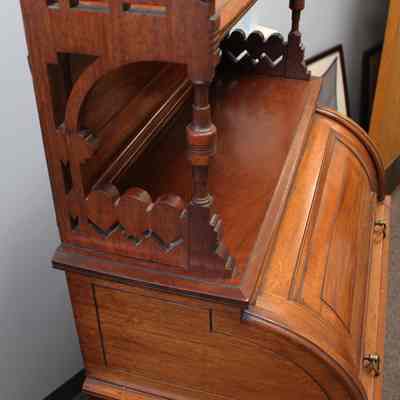 3/4 profile from left side of roll-top desk/secretary: Photo by Michael Thurston