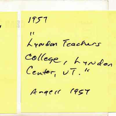Dave Kanell’s Post-It® notes with details about the postcard image: Also includes comparative notes on Caledonia County population in 1910 (3201) and 2014 (2956)