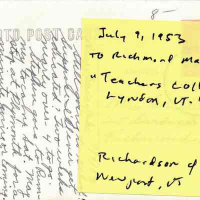 Dave Kanell’s Post-It® notes with details about the postcard image and mailing history: All images for this listing exist as digital images only in Vail Museum - digitized by Michael Thurston
