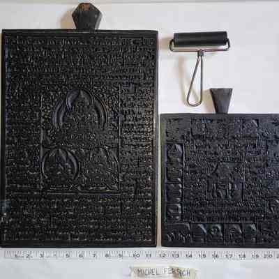 Buddhist Wood Printing Plates with Roller