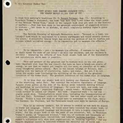Ted Eames letter to alumni August 1945