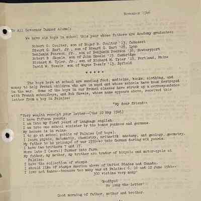 Ted Eames letter to alumni November 1946
