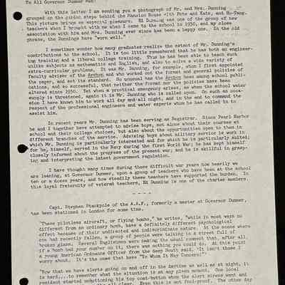 Ted Eames letter to alumni August 1944