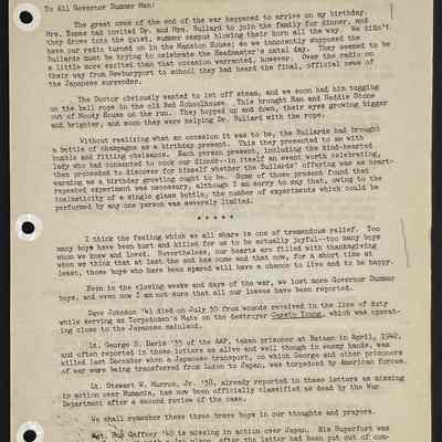 Ted Eames letter to alumni September 1945