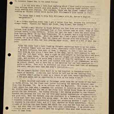Ted Eames letter to alumni February 1943