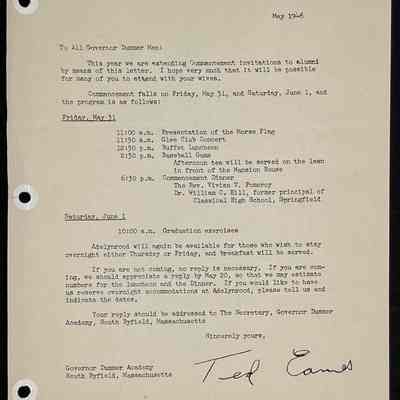 Ted Eames letter to alumni May 1946