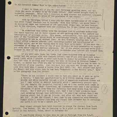 Ted Eames letter to alumni January 1943