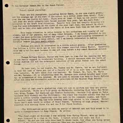 Ted Eames letter to alumni September 1943