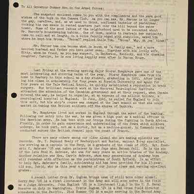 Ted Eames letter to alumni May 1943