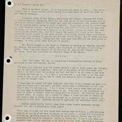 Ted Eames letter to alumni March 1945