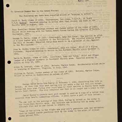Ted Eames letter to alumni April 1943
