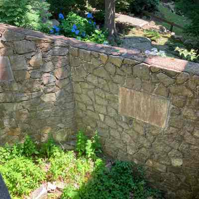 OUT-59 (lf) & OUT-60 (rt) tombstone-inscriptions in cat garden