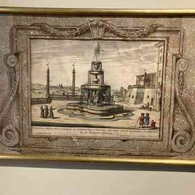 G B Falda Engraving of Fontana nella Villa Borghese Di Mondragone Frascati Che Versa Avanti Il Palazzo Architettura Di Giovanni Fontana