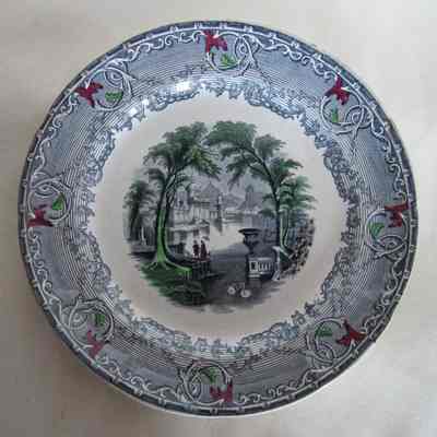 Blue Transferware Plate with Venetian Scene