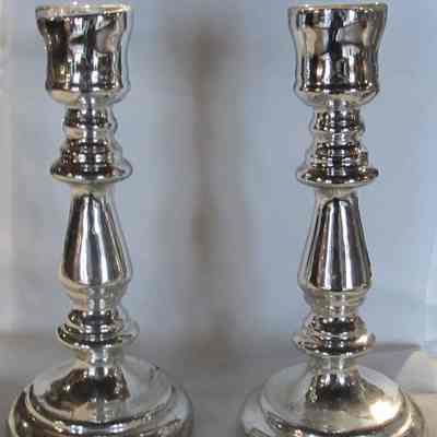 Silver Coated Glass Candlestick, set of 4