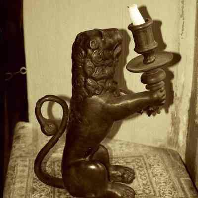 15thc Italian Bronze Lion Candleholders, set of 3