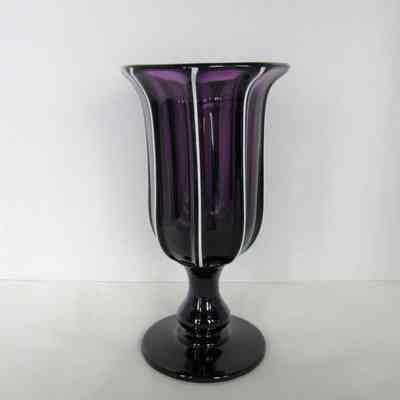 Purple Glass Vase with White Stripes