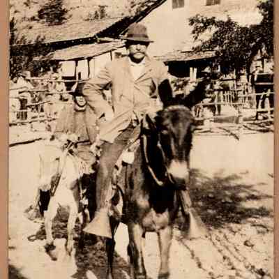 JHHSr with unknown man riding mules in Mexico, April 1903