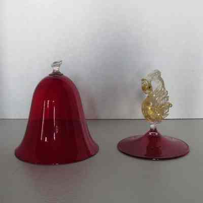 Red Glass Goblet with Swan Stem