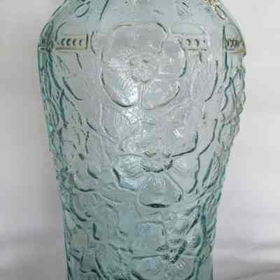 Green Glass Vase with Pressed Flowers