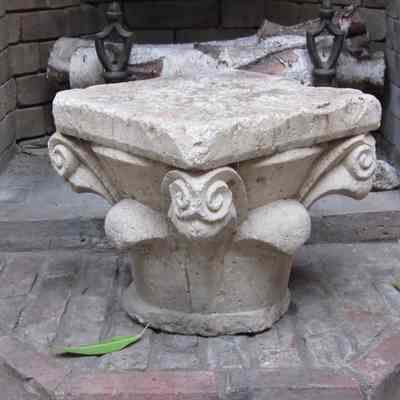 Italian Marble Capital with Empty Urn & Pinched Corner Scrolls