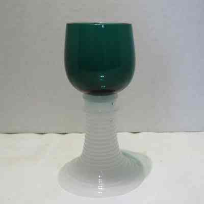 Green Glass Goblets with White Stem