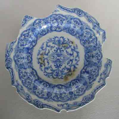 Blue & White Chinese Plate with Rooster Pattern (broken edges)