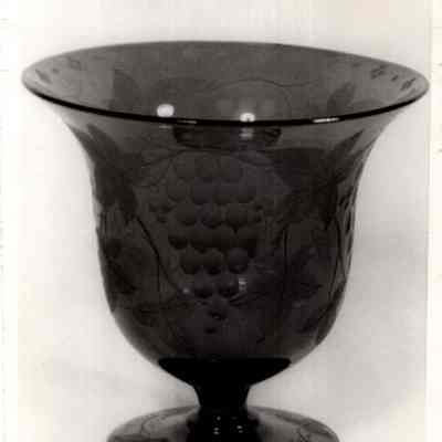 Blue Glass Vase w Grape Motif