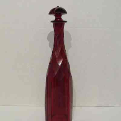 Red Glass Decanters & Stoppers with Flowers