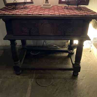 17th c. Table with Drawer Carved with Diamond Pattern