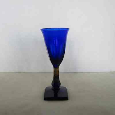 Blue Glass Goblet with Square Base