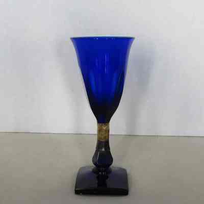 Blue Glass Goblet with Square Base