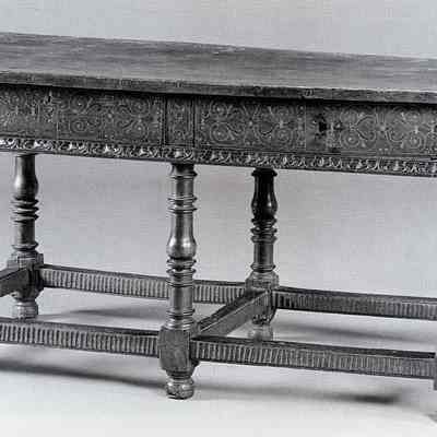 ca. early 17th c. Inlay Table with 2 Drawers