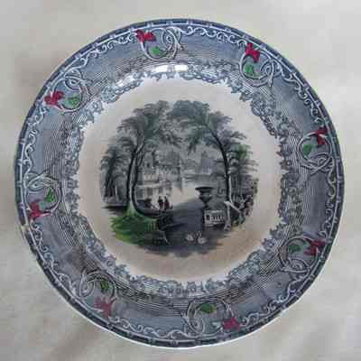 Blue Transferware Plate with Venetian Scene, set of 6