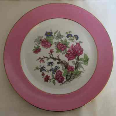 French Plates with Floral Designs & Pink Rim, set of 12