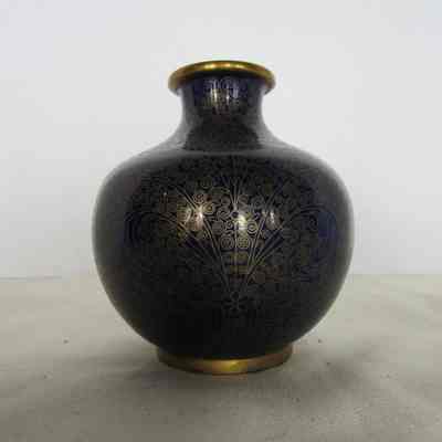 Blue Cloisonne Vase with Gold Filigree Design