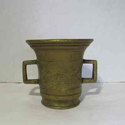 Brass Mortar with Square Handles, 1 of 2